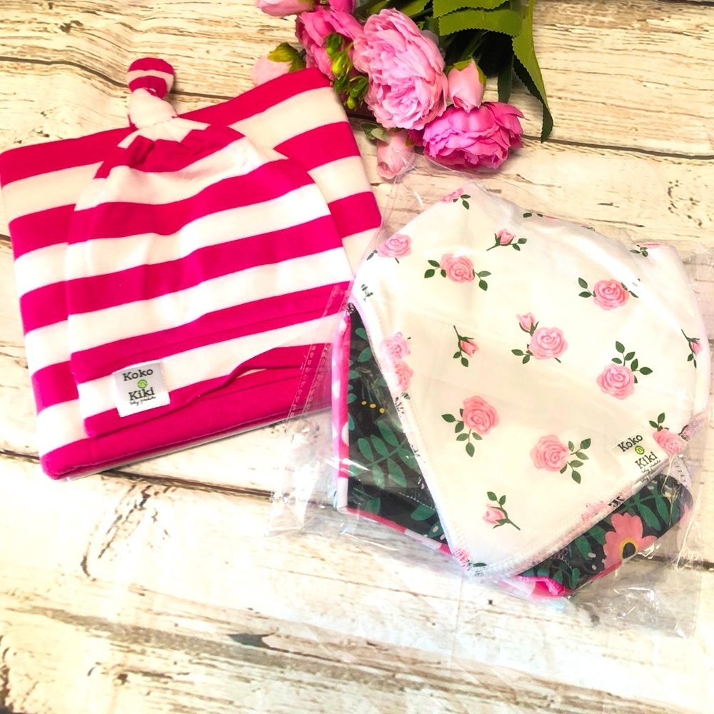 🐣 Swaddle Blanket + Newborn Hat & 8-Pk Bib Set